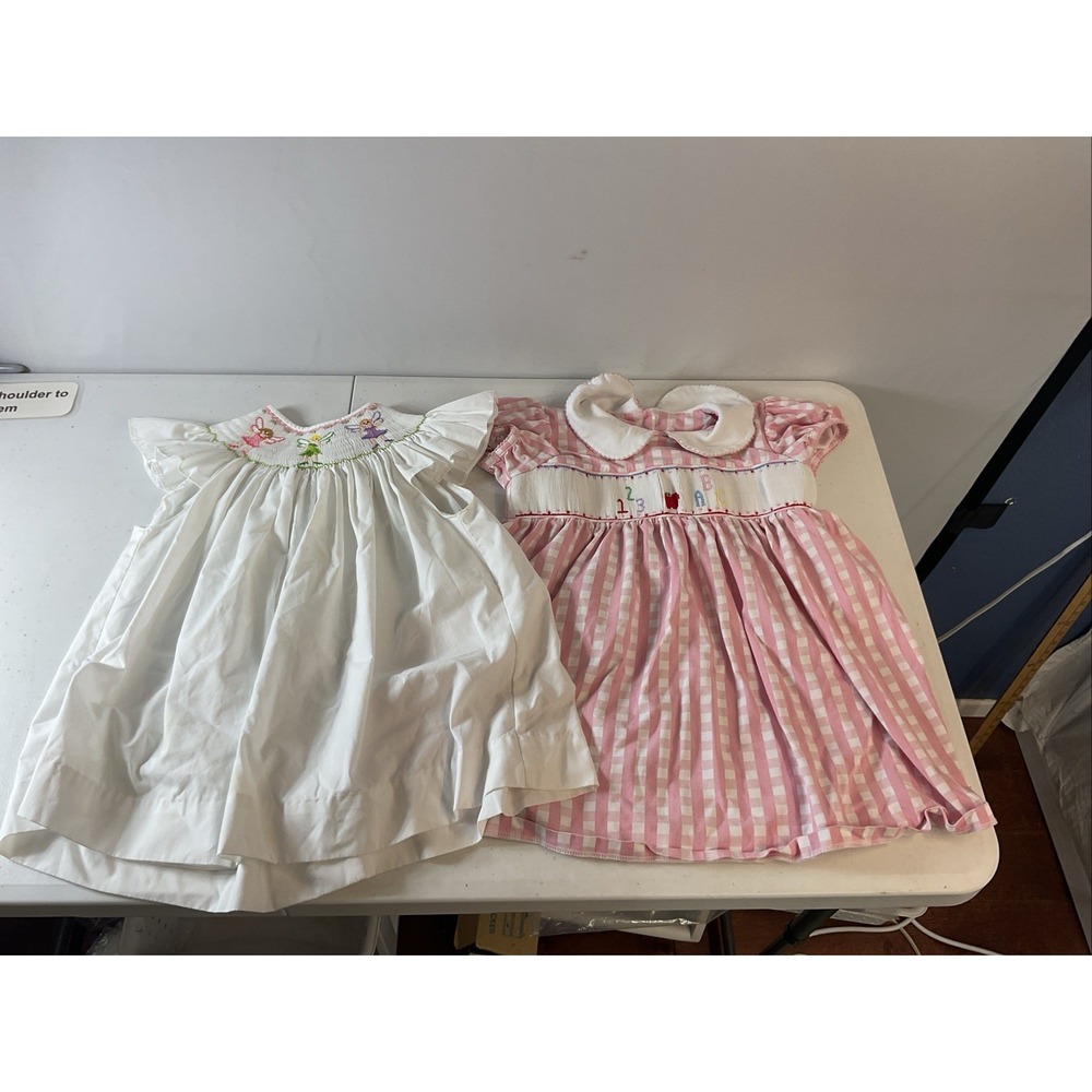 Lot of 2 Girls Smocked Dresses size 6/7 Back to school, Fairies peter pan summer